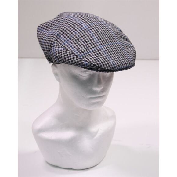 Failsworth Gray/Blue Check Wool Newsboy Cap Hat Made in Britain 7 1/8 - 58 cm - Picture 1 of 7